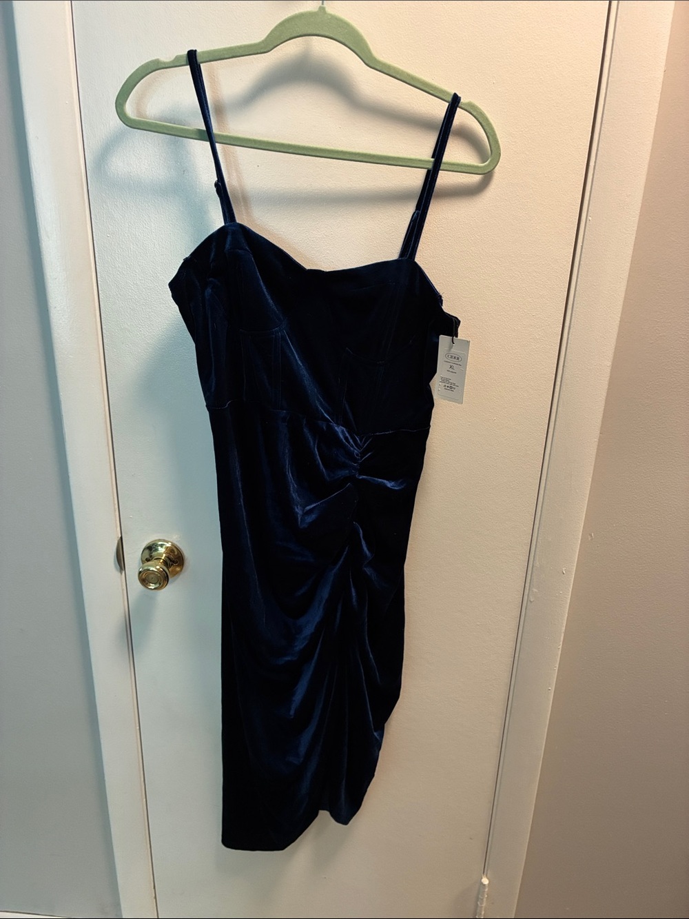 Cider Navy Velvet Ruched Slip Dress